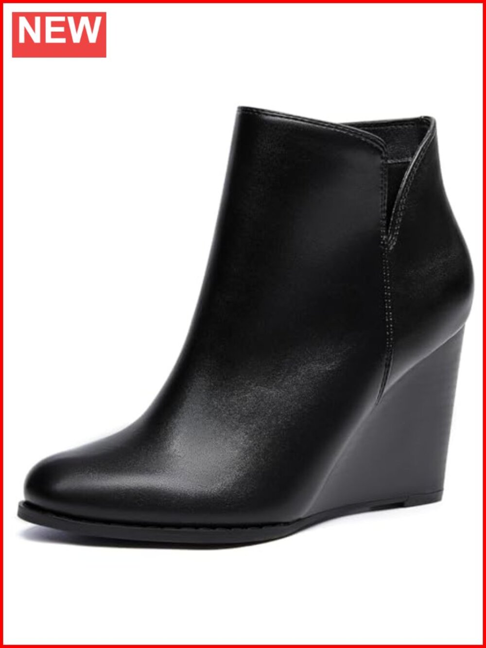 Women's V-Cut Wedge Ankle Booties Zip-Up Closed Toe Stacked Heel Faux Suede